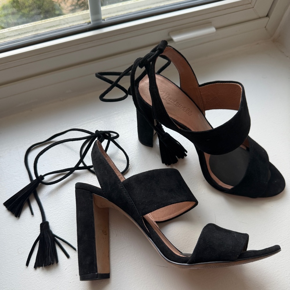 Madewell Black Suede Block Heel Sandals